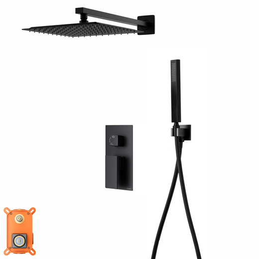Corsan Ango black shower set with 25 cm rainshower, concealed faucet and shower