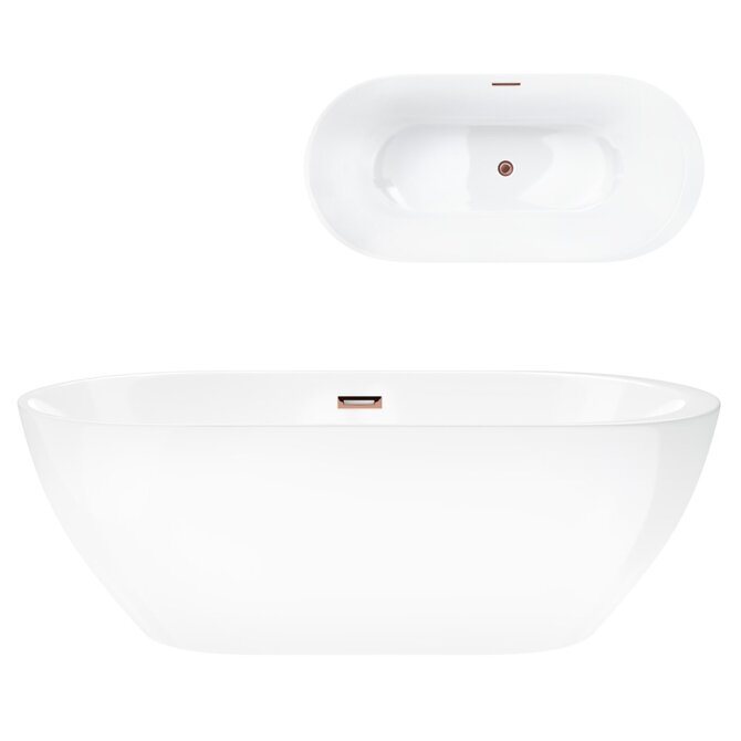 Freestanding bathtub Corsan RENO 160 x 74 cm with side shelf Click-clack plug Copper / Rose Gold