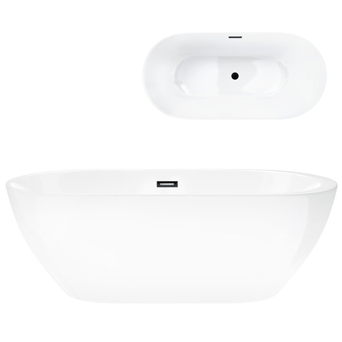 Freestanding bathtub Corsan RENO 170 x 80 cm with side shelf Click-clack plug Black