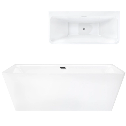 Corsan ISEO Wand-Freistehende Badewanne 170 x 79 cm mit breitem Rand Klick-Klack-Stöpsel Chrom