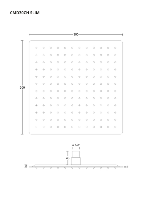 Corsan CMD30CH SLIM quadratischer Duschkopf aus Stahl 30 cm