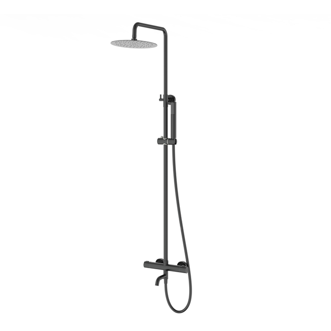 Duschset mit Thermostat Corsan LUGO Säule Regendusche 25cm Schwenkauslauf GunMetal